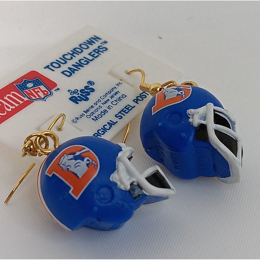 Team NFL Touchdown Danglers Earrings Mini Denver Broncos Helmets & Tac Pin Lot - Picture 2 of 11